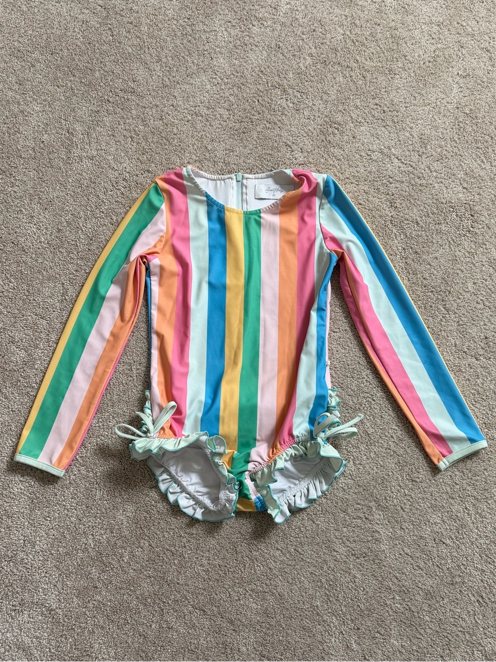 SweetHoney Rainbow Striped Rash Guard One-Piece Swimsuit